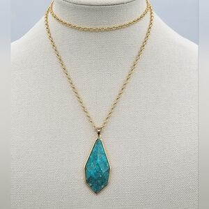 Turquoise Pendant Necklace Gold Tone #2277
